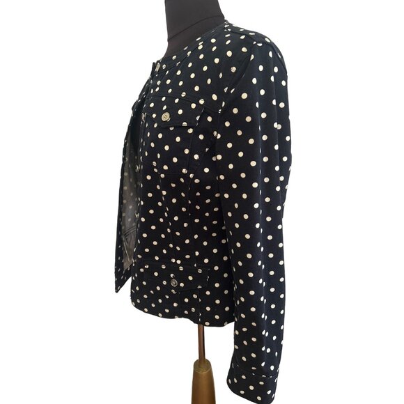 Chaps Women's Polka Dot Jacket Size M Navy & White Button-Front - Picture 2 of 7